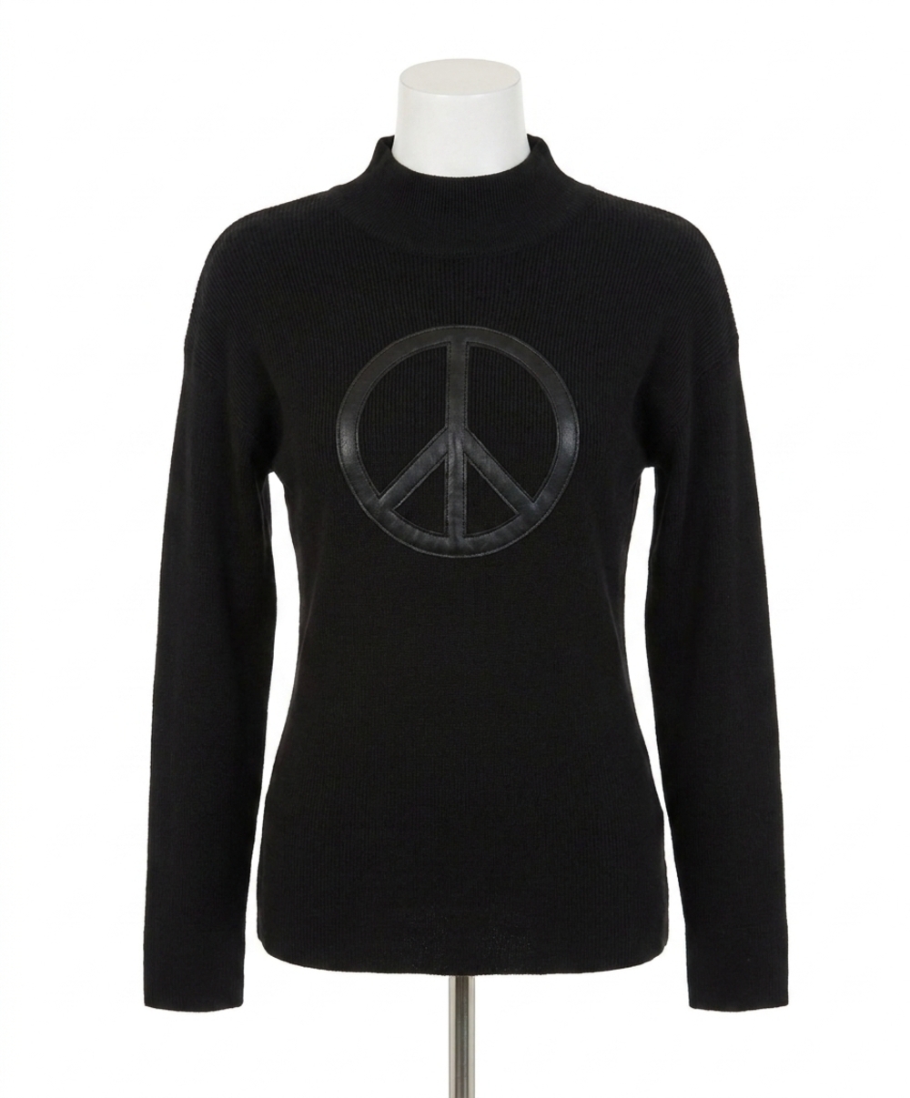 NEW ANGEL APPAREL mock neck peace sweater in black